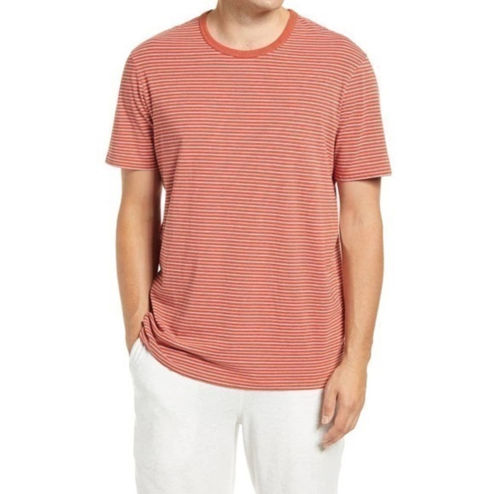 Daniel Buchler Rust Orange Striped Crewneck Short‎ Sleeve T-Shirt Men's XL NWT